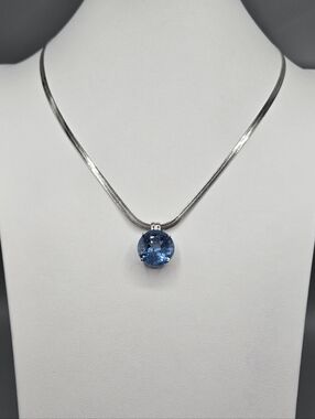 Swarovski Crystal Elements Silver Statement Necklace Light Blue Sapphire 17 inch